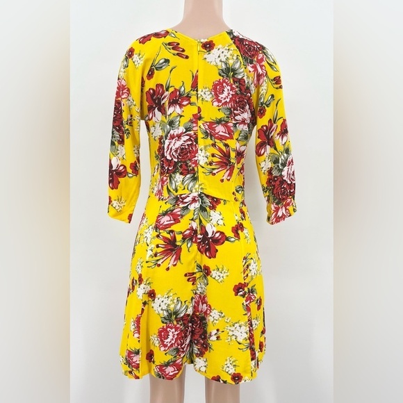 Ruby Rocks Yellow Floral Print 3/4 Sleeve Lightweight Dress - Picture 2 of 7